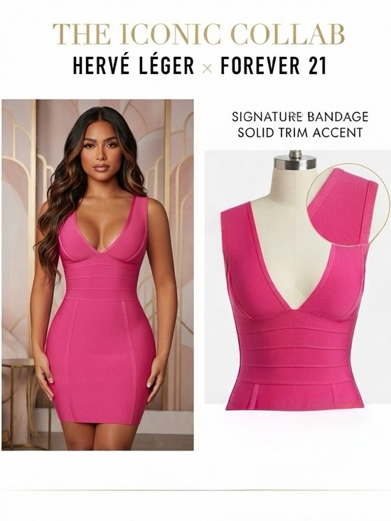 Herve Leger Dresses & Skirts - Limited Edition Hervé Léger x Forever 21 
Hot Pink Bandage V-Neck Bodycon Dress